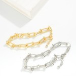 Wholesale magnetic Ribbed Metal U Link Chain Link Bracelet Gold Dipped D Extende
