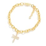 Wholesale magnetic Chain Link Bracelet Cubic Zirconia Cross Charm Gold Dipped D