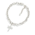 Wholesale magnetic Chain Link Bracelet Cubic Zirconia Cross Charm Gold Dipped D