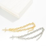 Wholesale magnetic Chain Link Bracelet Cubic Zirconia Cross Charm Gold Dipped D