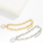 Wholesale magnetic Chain Link Bracelet Pearl Cubic Zirconia Heart Charm Gold Dip