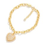 Wholesale magnetic Chain Link Bracelet Cubic Zirconia Pearl Heart Charm Gold Dip