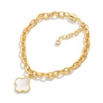 Wholesale magnetic Chain Link Bracelet Pearl Clover Charm Gold Dipped D Extender