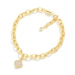 Wholesale magnetic Chain Link Bracelet Cubic Zirconia Clover Charm Gold Dipped D