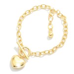 Wholesale magnetic Chain Link Bracelet Metal Puffy Heart Charm Gold Dipped D Ext