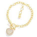 Wholesale magnetic Chain Link Bracelet Puffy Pave Cubic Zirconia Heart Toggle Cl