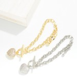 Wholesale magnetic Chain Link Bracelet Puffy Pave Cubic Zirconia Heart Toggle Cl