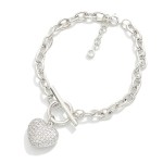 Wholesale magnetic Chain Link Bracelet Puffy Pave Cubic Zirconia Heart Toggle Cl