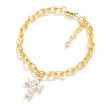 Wholesale magnetic Chain Link Bracelet Cubic Zirconia Cross Charm Gold Dipped D