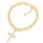 Wholesale magnetic Chain Link Bracelet Cubic Zirconia Cross Charm Gold Dipped D
