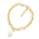 Wholesale magnetic Chain Link Bracelet Pearl Charm Gold Dipped D Extender L