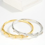 Wholesale metal Bamboo Bangle Bracelet Cubic Zirconia Detail D Gold Dipped Hypoa