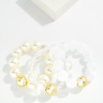 Wholesale marbled Acetate Beaded Stretch Bracelets Metal D