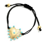 Wholesale adjustable Cord Bracelet Metal Heart Charm Turquoise Accents D