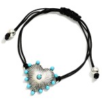 Wholesale adjustable Cord Bracelet Metal Heart Charm Turquoise Accents D