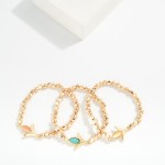 Wholesale metal Beaded Stretch Bracelet Metal Tulip Charm D