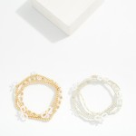 Wholesale set Three Metal Pearl Beaded Stretch Bracelets Bow Details D