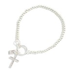 Wholesale metal Beaded Stretch Bracelet Rhinestone Cross Charm D