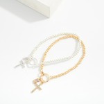 Wholesale metal Beaded Stretch Bracelet Rhinestone Cross Charm D