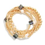 Wholesale set Five Metal Beaded Stretch Bracelets Pearls Clovers D