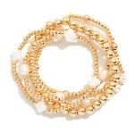 Wholesale set Five Metal Beaded Stretch Bracelets Pearls Clovers D