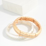 Wholesale hammered Metal Bangle Stretch Bracelet Rhinestone Details D