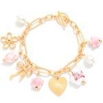 Wholesale matte Metal Chain Link Bracelet Porcelain Beads Pearls Metal Charms D