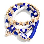 Wholesale set Four Game Day Heishi Beaded Stretch Bracelet Football Charms D