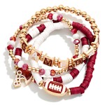 Wholesale set Four Game Day Heishi Beaded Stretch Bracelet Football Charms D