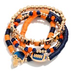 Wholesale set Four Game Day Heishi Beaded Stretch Bracelet Football Charms D