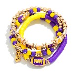 Wholesale set Four Game Day Heishi Beaded Stretch Bracelet Football Charms D