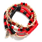 Wholesale set Four Game Day Heishi Beaded Stretch Bracelet Football Charms D