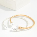 Wholesale twisted Metal Cuff Bracelet Pearl Details D