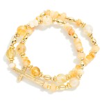 Wholesale set Two Beaded Bracelets Stone Disks Metal East West Cross D