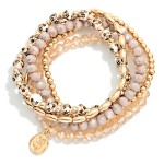 Wholesale set Five Beaded Bracelets Metal Tones Faceted Beads Chinoiserie Beads