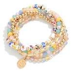Wholesale set Five Beaded Bracelets Metal Tones Faceted Beads Chinoiserie Beads