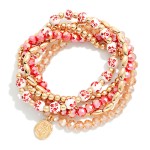 Wholesale set Five Beaded Bracelets Metal Tones Faceted Beads Chinoiserie Beads