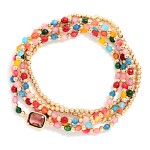 Wholesale set Five Petite Bead Beaded Stretch Bracelets Metal Tones Faceted Bead