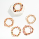 Wholesale set Five Petite Bead Beaded Stretch Bracelets Metal Tones Faceted Bead