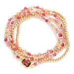 Wholesale set Five Petite Bead Beaded Stretch Bracelets Metal Tones Faceted Bead