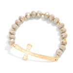 Wholesale faceted Bead Beaded Stretch Bracelet Feating Hammered Metal East West