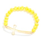 Wholesale faceted Bead Beaded Stretch Bracelet Feating Hammered Metal East West