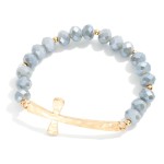 Wholesale faceted Bead Beaded Stretch Bracelet Feating Hammered Metal East West