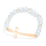 Wholesale faceted Bead Beaded Stretch Bracelet Feating Hammered Metal East West
