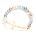 Wholesale faceted Bead Beaded Stretch Bracelet Feating Hammered Metal East West
