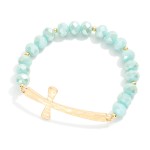 Wholesale faceted Bead Beaded Stretch Bracelet Feating Hammered Metal East West