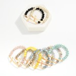Wholesale faceted Bead Beaded Stretch Bracelet Feating Hammered Metal East West