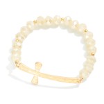 Wholesale faceted Bead Beaded Stretch Bracelet Feating Hammered Metal East West