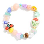 Wholesale multi Bead Beaded Stretch Bracelet Flowers Porcelain Beads D