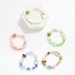 Wholesale multi Bead Beaded Stretch Bracelet Flowers Porcelain Beads D